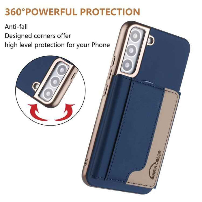 For Samsung Galaxy S25 5G Colour Matching Horizontal Magnetic Card Bag RFID MagSafe Phone Case(Dark Blue)