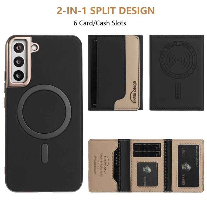 For Samsung Galaxy S25 5G Colour Matching Horizontal Magnetic Card Bag RFID MagSafe Phone Case(Black)