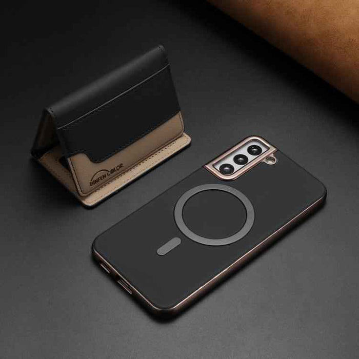 For Samsung Galaxy S25 5G Colour Matching Horizontal Magnetic Card Bag RFID MagSafe Phone Case(Black)