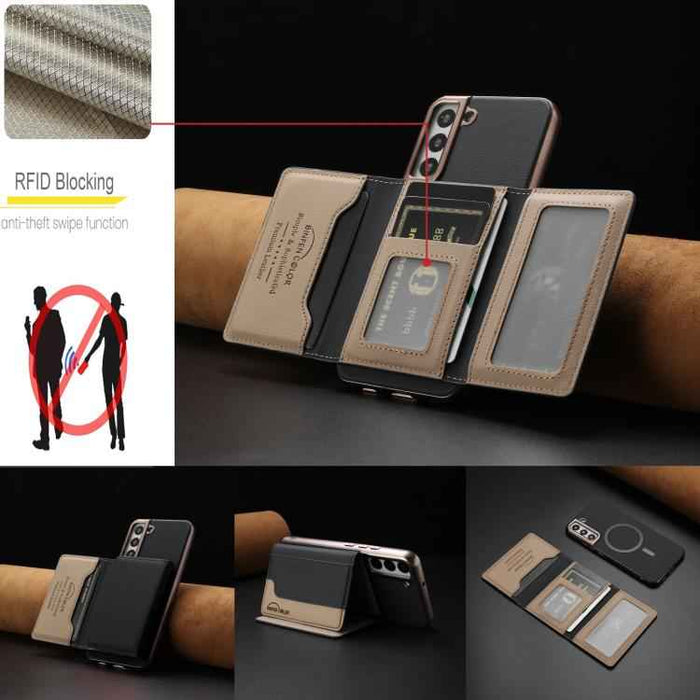For Samsung Galaxy S25 5G Colour Matching Horizontal Magnetic Card Bag RFID MagSafe Phone Case(Black)