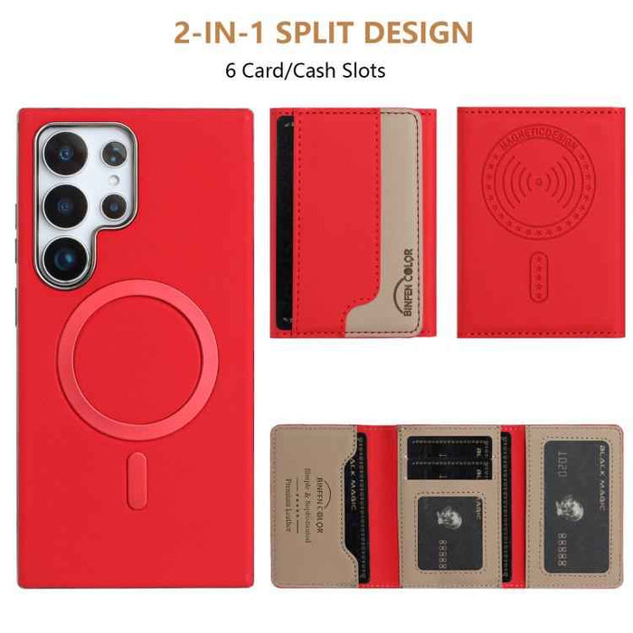 For Samsung Galaxy S25 Ultra 5G Colour Matching Horizontal Magnetic Card Bag RFID MagSafe Phone Case(Red)