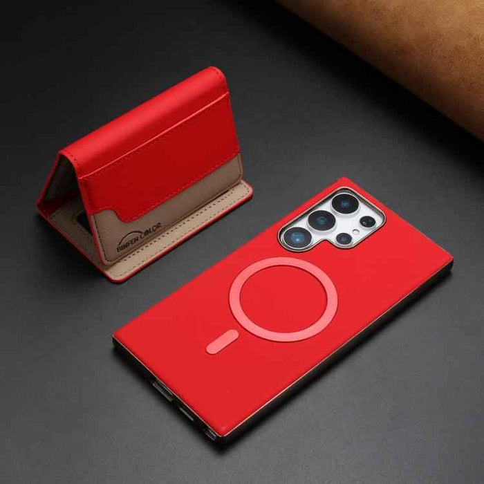 For Samsung Galaxy S25 Ultra 5G Colour Matching Horizontal Magnetic Card Bag RFID MagSafe Phone Case(Red)