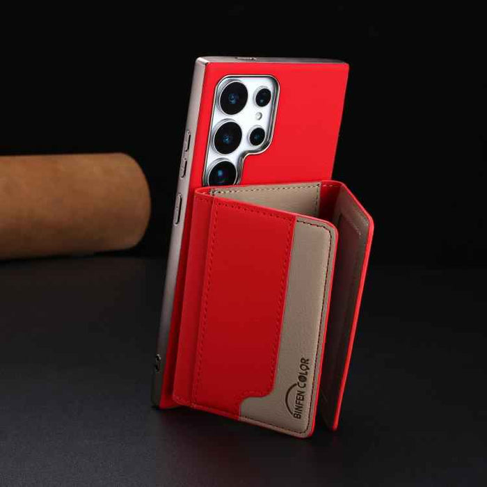 For Samsung Galaxy S25 Ultra 5G Colour Matching Horizontal Magnetic Card Bag RFID MagSafe Phone Case(Red)