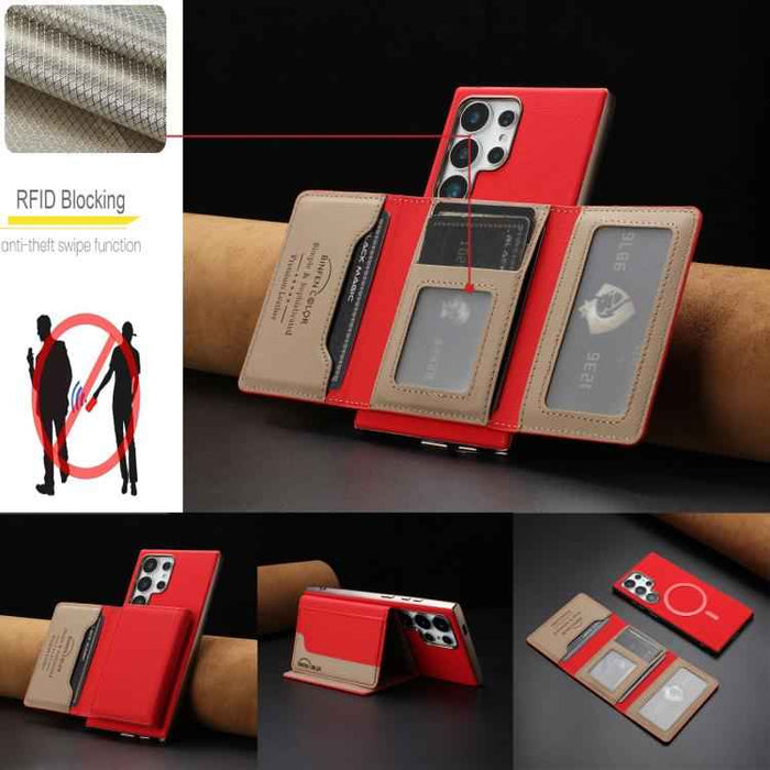 For Samsung Galaxy S25 Ultra 5G Colour Matching Horizontal Magnetic Card Bag RFID MagSafe Phone Case(Red)