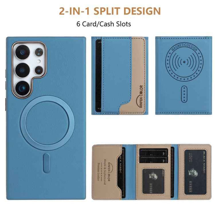 For Samsung Galaxy S25 Ultra 5G Colour Matching Horizontal Magnetic Card Bag RFID MagSafe Phone Case(Baby Blue)