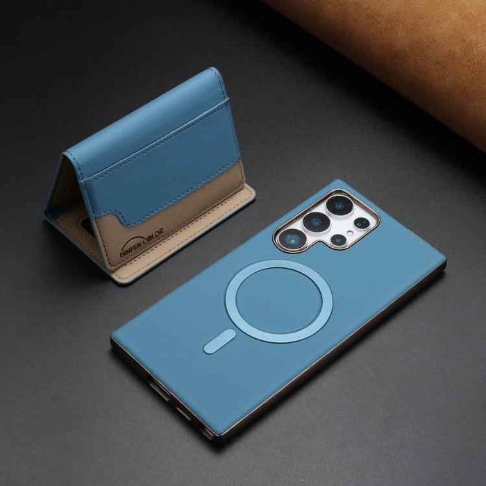 For Samsung Galaxy S25 Ultra 5G Colour Matching Horizontal Magnetic Card Bag RFID MagSafe Phone Case(Baby Blue)