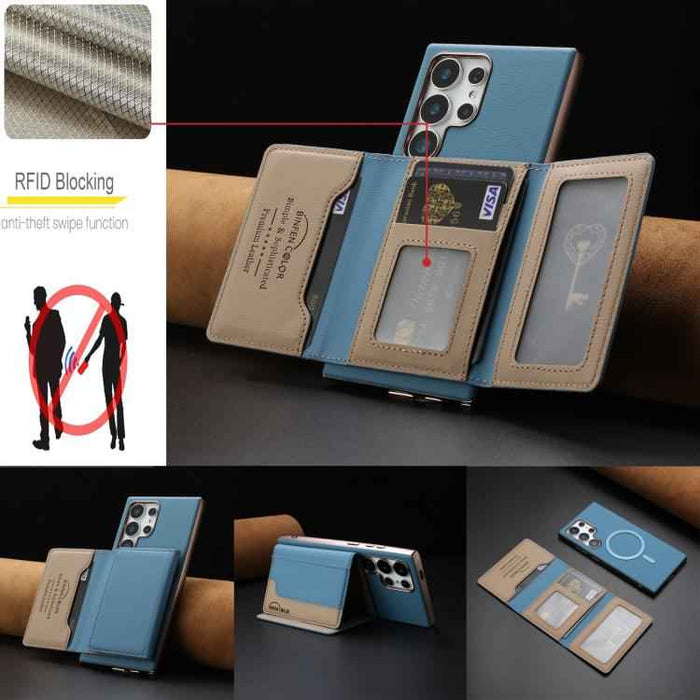 For Samsung Galaxy S25 Ultra 5G Colour Matching Horizontal Magnetic Card Bag RFID MagSafe Phone Case(Baby Blue)
