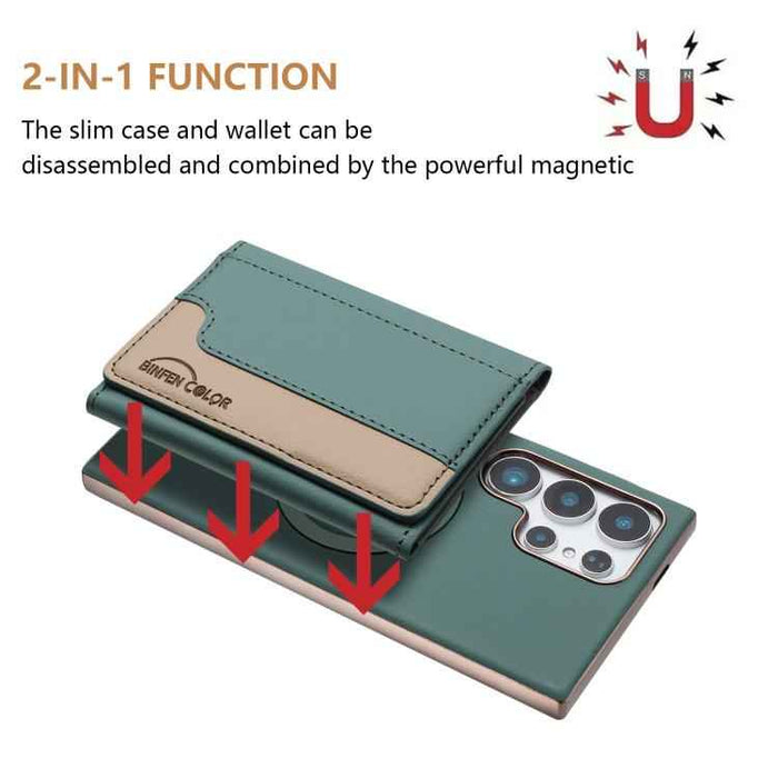 For Samsung Galaxy S25 Ultra 5G Colour Matching Horizontal Magnetic Card Bag RFID MagSafe Phone Case(Green)