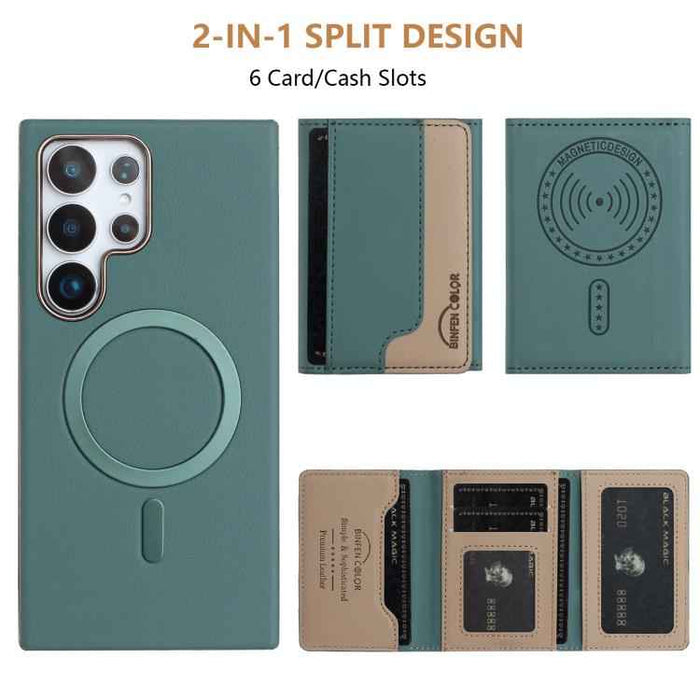 For Samsung Galaxy S25 Ultra 5G Colour Matching Horizontal Magnetic Card Bag RFID MagSafe Phone Case(Green)