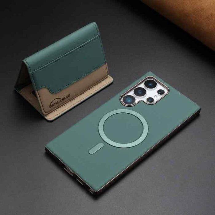 For Samsung Galaxy S25 Ultra 5G Colour Matching Horizontal Magnetic Card Bag RFID MagSafe Phone Case(Green)