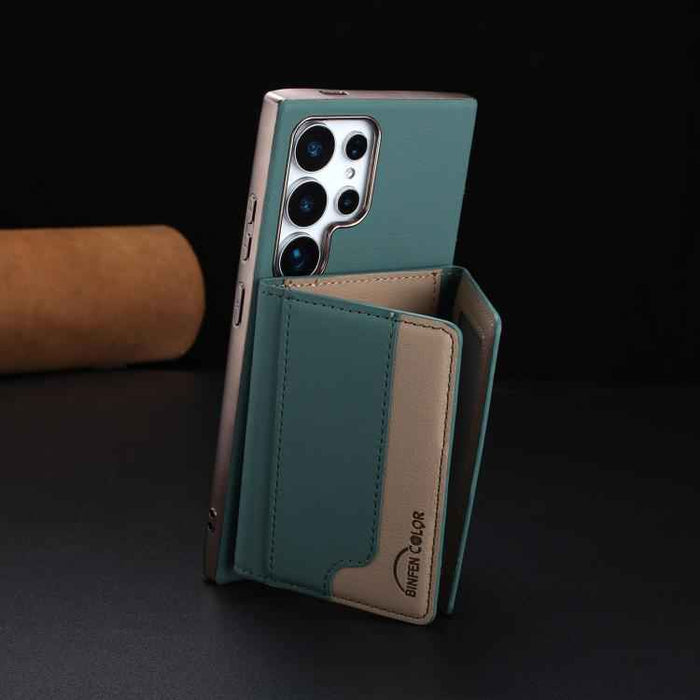 For Samsung Galaxy S25 Ultra 5G Colour Matching Horizontal Magnetic Card Bag RFID MagSafe Phone Case(Green)