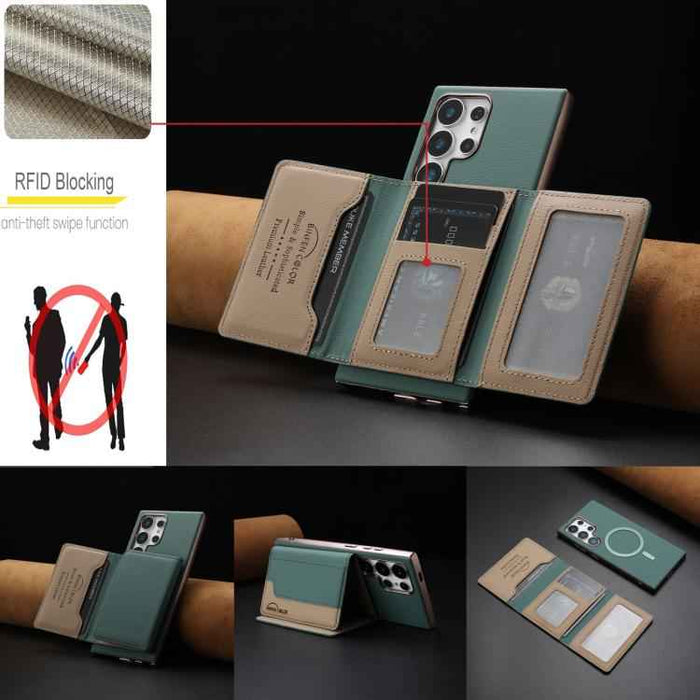 For Samsung Galaxy S25 Ultra 5G Colour Matching Horizontal Magnetic Card Bag RFID MagSafe Phone Case(Green)