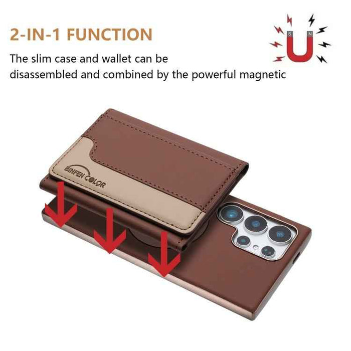 For Samsung Galaxy S25 Ultra 5G Colour Matching Horizontal Magnetic Card Bag RFID MagSafe Phone Case(Brown)
