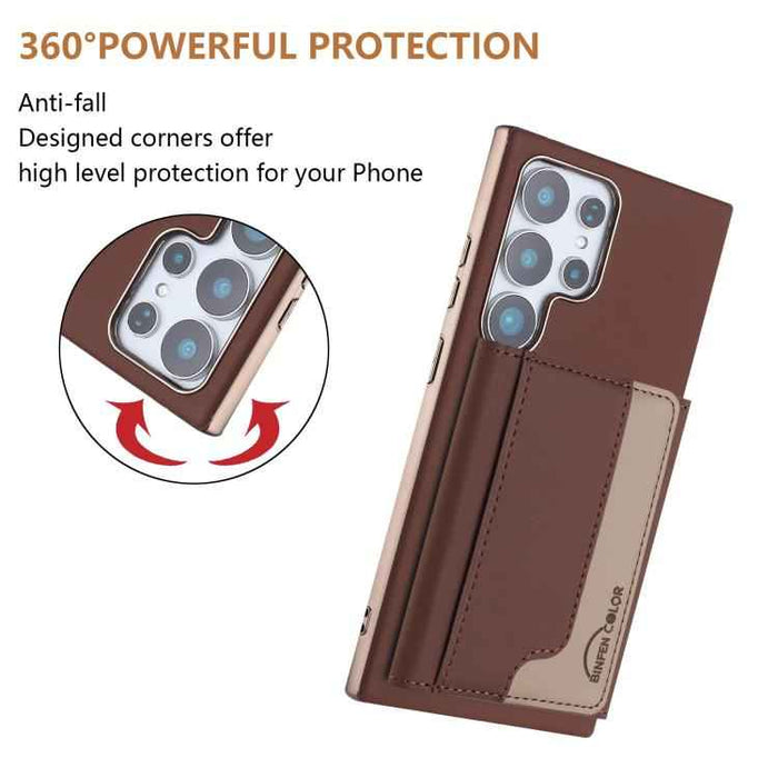 For Samsung Galaxy S25 Ultra 5G Colour Matching Horizontal Magnetic Card Bag RFID MagSafe Phone Case(Brown)