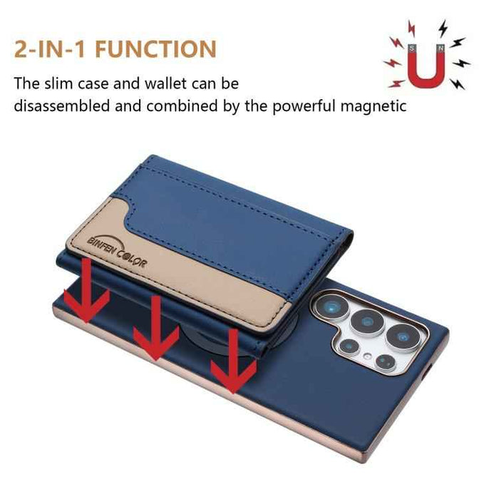 For Samsung Galaxy S25 Ultra 5G Colour Matching Horizontal Magnetic Card Bag RFID MagSafe Phone Case(Dark Blue)