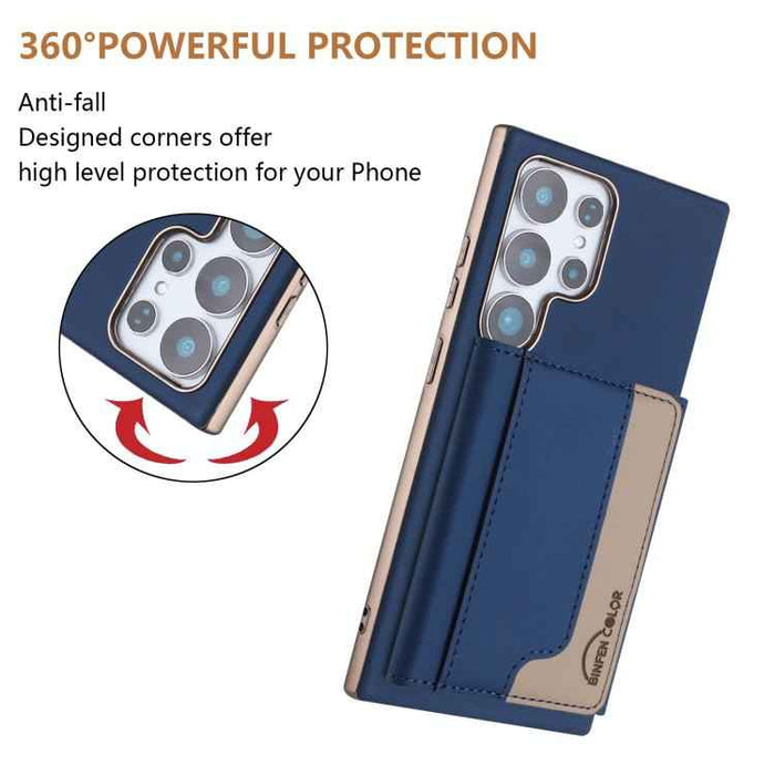 For Samsung Galaxy S25 Ultra 5G Colour Matching Horizontal Magnetic Card Bag RFID MagSafe Phone Case(Dark Blue)