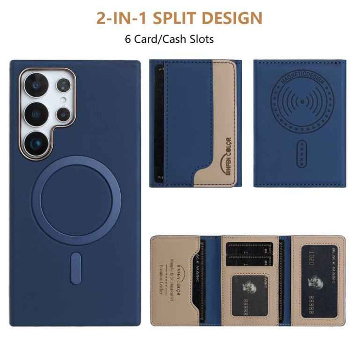 For Samsung Galaxy S25 Ultra 5G Colour Matching Horizontal Magnetic Card Bag RFID MagSafe Phone Case(Dark Blue)