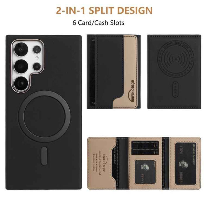 For Samsung Galaxy S25 Ultra 5G Colour Matching Horizontal Magnetic Card Bag RFID MagSafe Phone Case(Black)