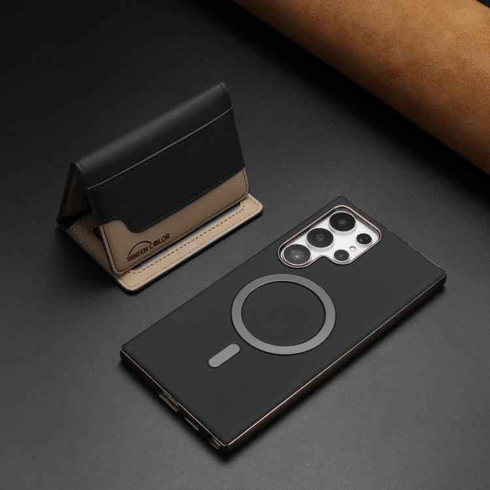 For Samsung Galaxy S25 Ultra 5G Colour Matching Horizontal Magnetic Card Bag RFID MagSafe Phone Case(Black)