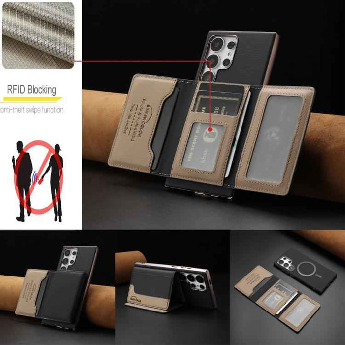For Samsung Galaxy S25 Ultra 5G Colour Matching Horizontal Magnetic Card Bag RFID MagSafe Phone Case(Black)