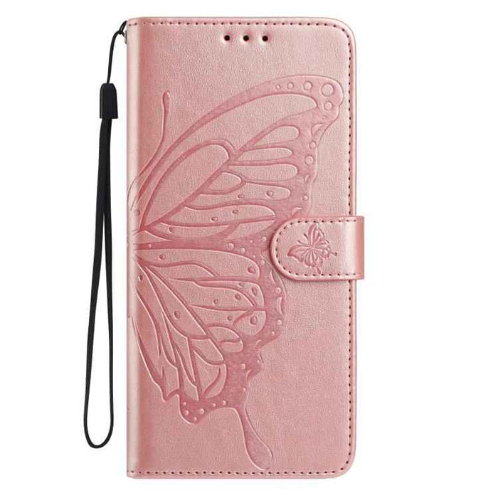 For iPhone 15 Pro Max Butterfly Flutter Pattern Embossed Leather Phone Case(Rose Gold)
