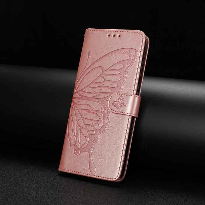 For iPhone 15 Pro Max Butterfly Flutter Pattern Embossed Leather Phone Case(Rose Gold)