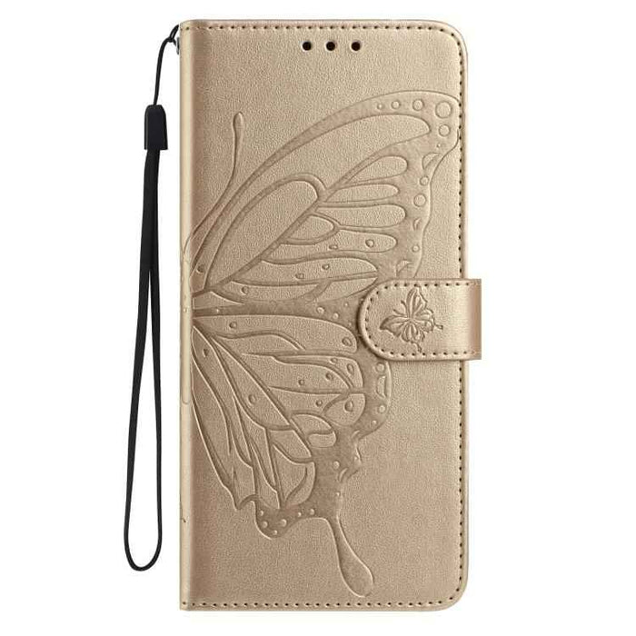 For iPhone 15 Pro Max Butterfly Flutter Pattern Embossed Leather Phone Case(Gold)
