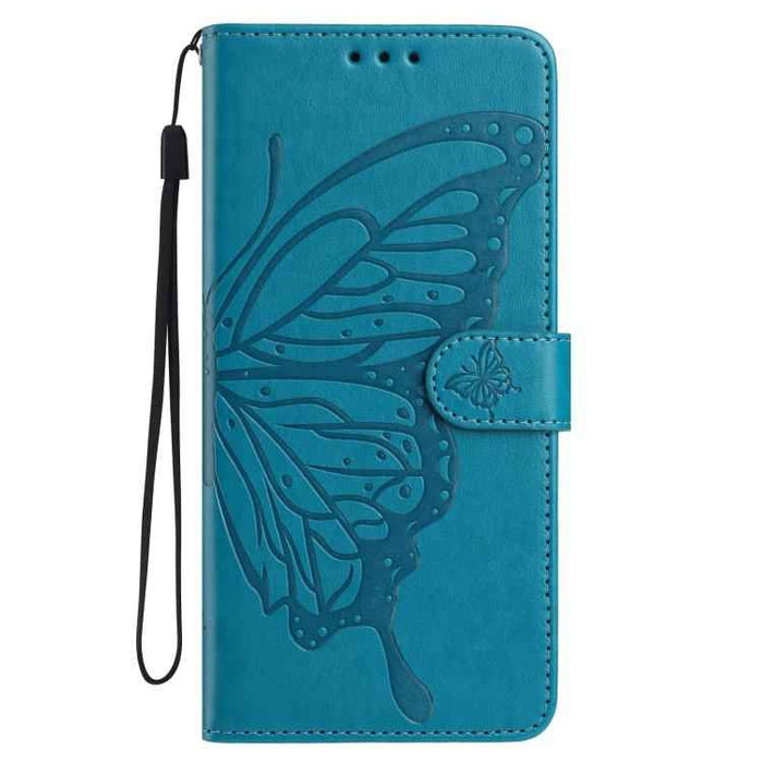 For iPhone 15 Pro Max Butterfly Flutter Pattern Embossed Leather Phone Case(Blue)