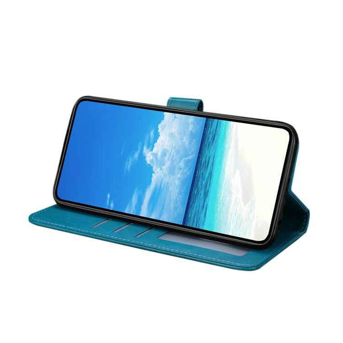 For iPhone 15 Pro Max Butterfly Flutter Pattern Embossed Leather Phone Case(Blue)
