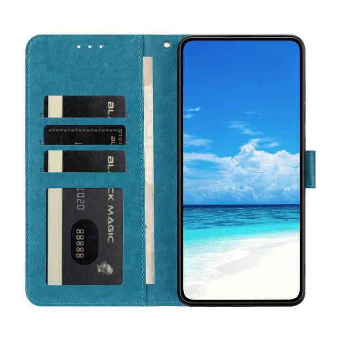 For iPhone 15 Pro Max Butterfly Flutter Pattern Embossed Leather Phone Case(Blue)