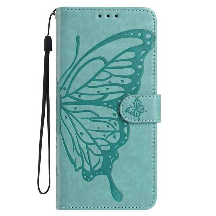 For iPhone 15 Pro Max Butterfly Flutter Pattern Embossed Leather Phone Case(Green)