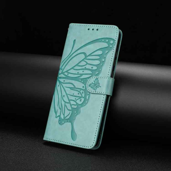 For iPhone 15 Pro Max Butterfly Flutter Pattern Embossed Leather Phone Case(Green)
