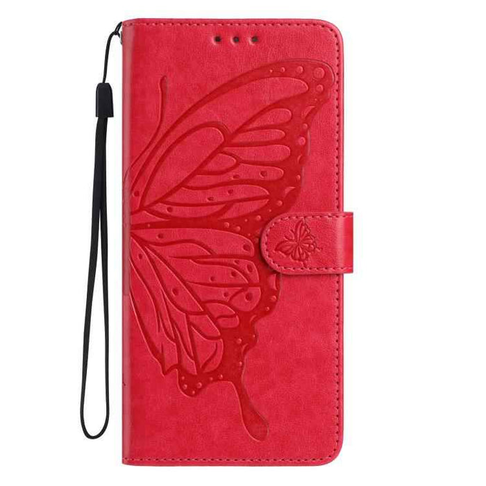 For iPhone 15 Pro Max Butterfly Flutter Pattern Embossed Leather Phone Case(Red)