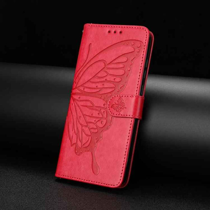 For iPhone 15 Pro Max Butterfly Flutter Pattern Embossed Leather Phone Case(Red)
