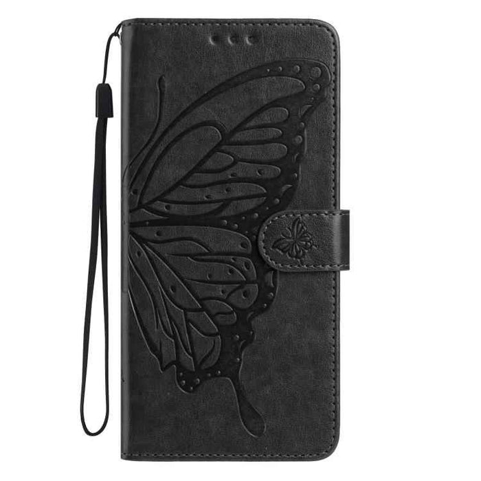 For iPhone 15 Pro Max Butterfly Flutter Pattern Embossed Leather Phone Case(Black)