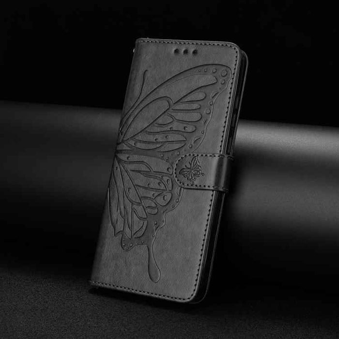 For iPhone 15 Pro Max Butterfly Flutter Pattern Embossed Leather Phone Case(Black)