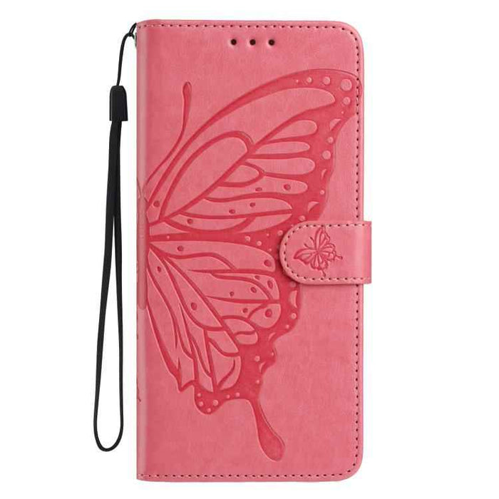 For iPhone 15 Pro Max Butterfly Flutter Pattern Embossed Leather Phone Case(Rose Red)