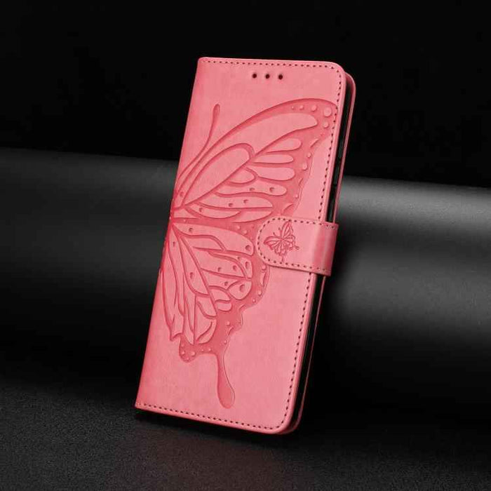 For iPhone 15 Pro Max Butterfly Flutter Pattern Embossed Leather Phone Case(Rose Red)