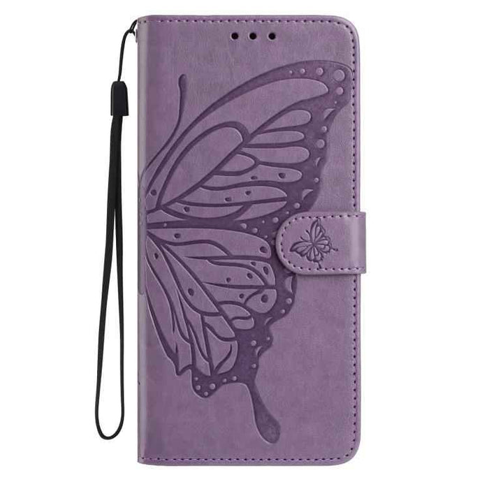 For iPhone 15 Pro Max Butterfly Flutter Pattern Embossed Leather Phone Case(Purple)