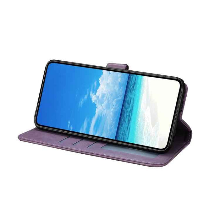 For iPhone 15 Pro Max Butterfly Flutter Pattern Embossed Leather Phone Case(Purple)