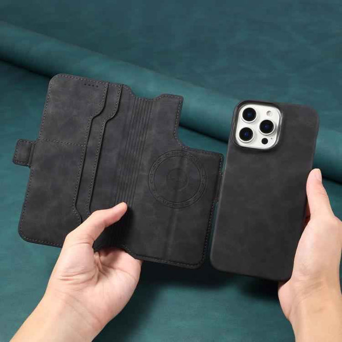 For iPhone 16e Denior B07 MagSafe Detachable Leather Phone Case(Black)
