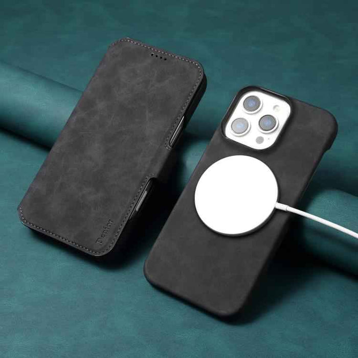 For iPhone 16e Denior B07 MagSafe Detachable Leather Phone Case(Black)