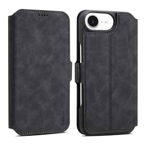 For iPhone 16e Denior B07 MagSafe Detachable Leather Phone Case(Black)