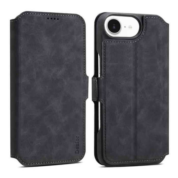 For iPhone 16e Denior B07 MagSafe Detachable Leather Phone Case(Black)