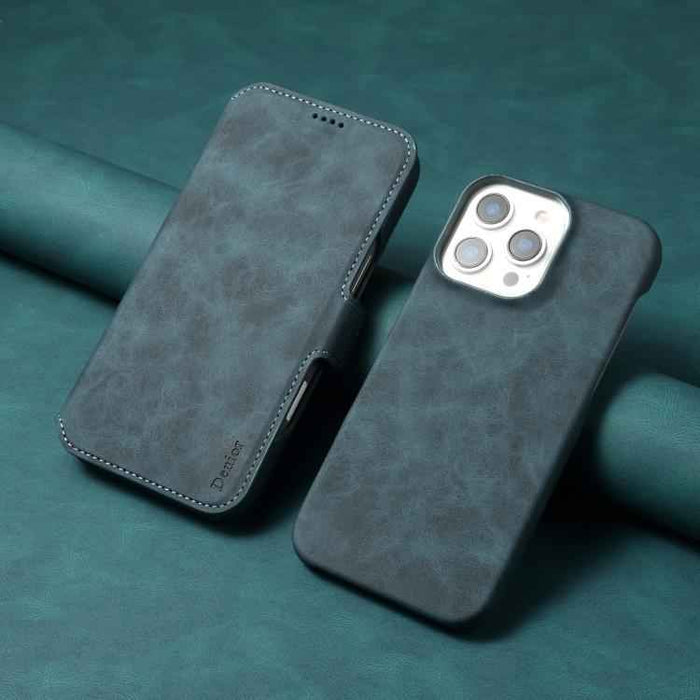 For iPhone 16e Denior B07 MagSafe Detachable Leather Phone Case(Blue)