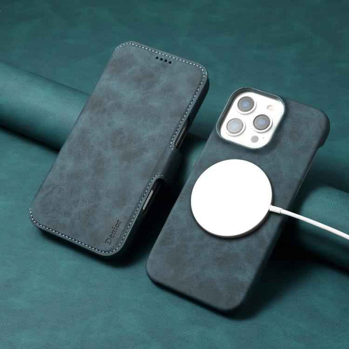For iPhone 16e Denior B07 MagSafe Detachable Leather Phone Case(Blue)