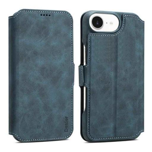 For iPhone 16e Denior B07 MagSafe Detachable Leather Phone Case(Blue)