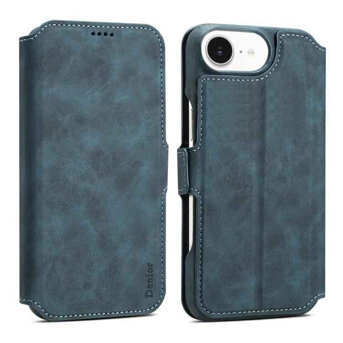 For iPhone 16e Denior B07 MagSafe Detachable Leather Phone Case(Blue)