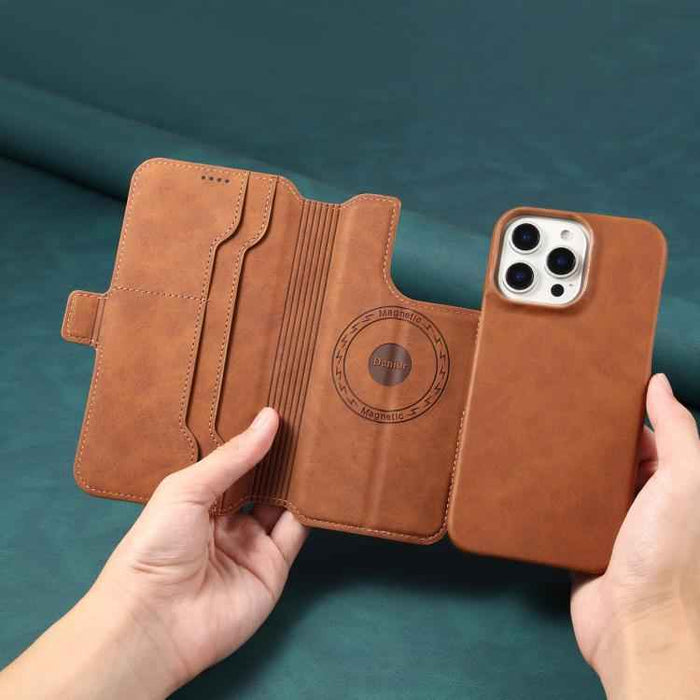 For iPhone 16e Denior B07 MagSafe Detachable Leather Phone Case(Brown)