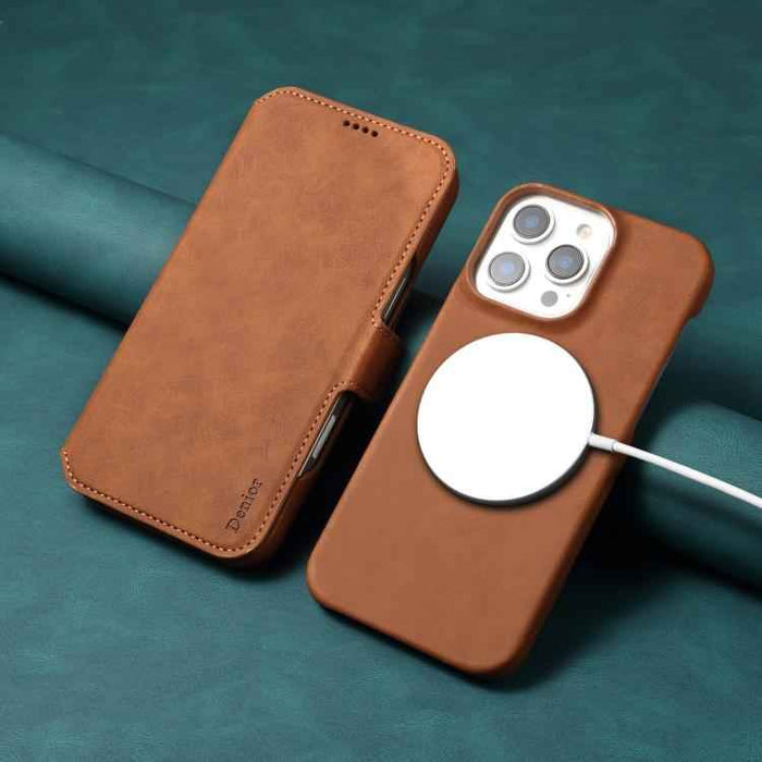 For iPhone 16e Denior B07 MagSafe Detachable Leather Phone Case(Brown)